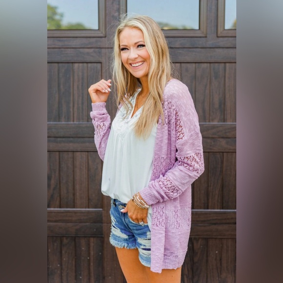 Two One Two 212 New York Open Knit Cardigan Crochet Boho Pink Hippie Beach XL - Picture 1 of 9